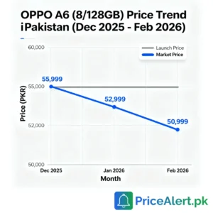 OPPO A6 (8-128GB) Price Trend in Pakistan (Dec 2025 - Feb 2026)